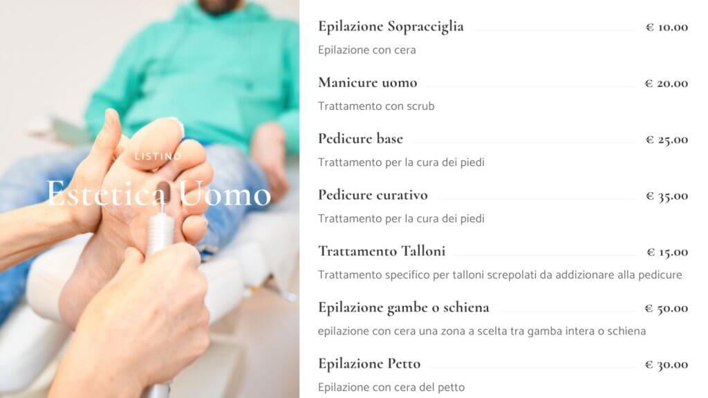 Listino prezzi estetica uomo nicodea roma